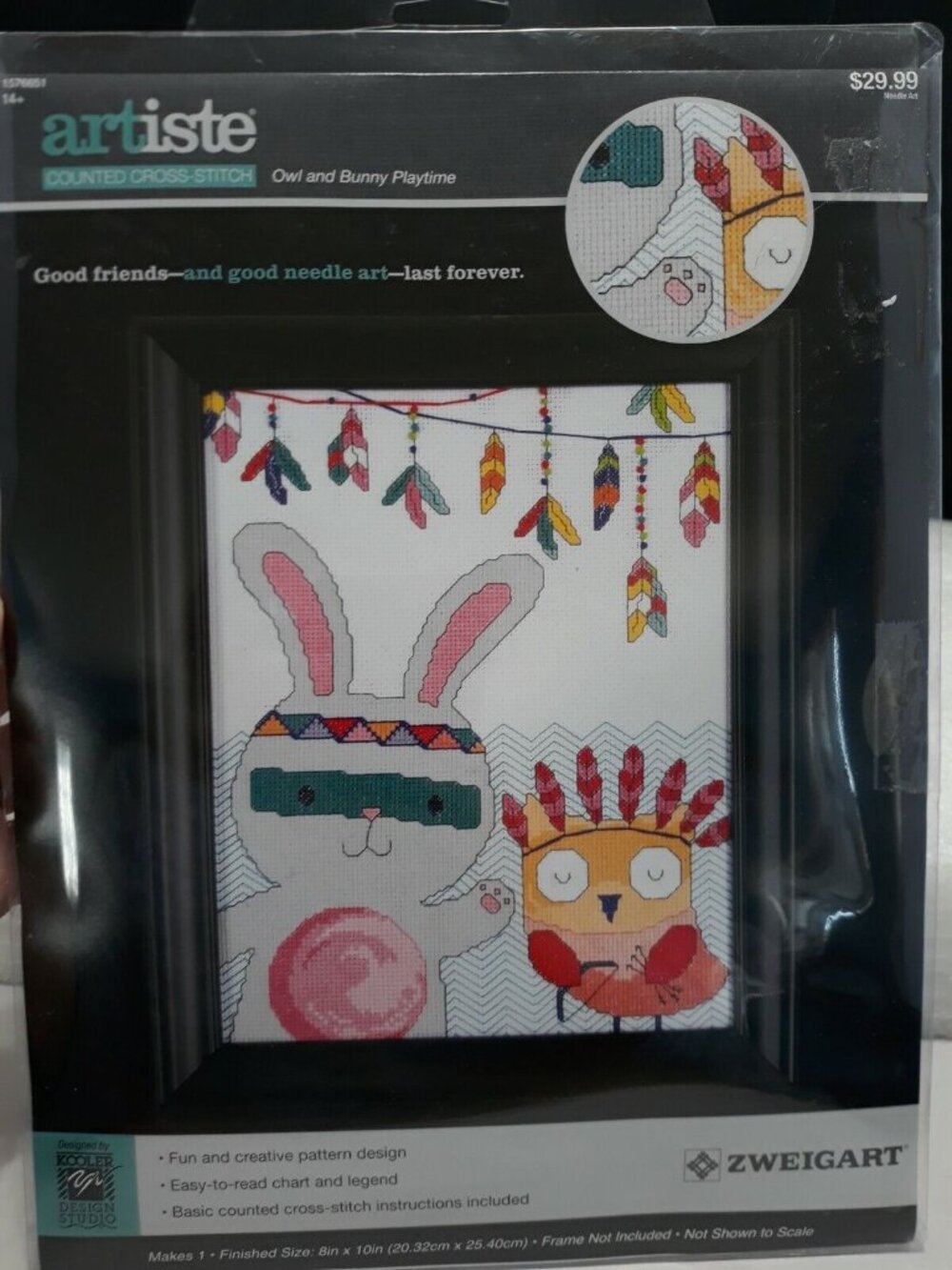 Artiste Zweigart Counted Cross-Stitch Owl & Bunny Playtime 8" X 10" Kit